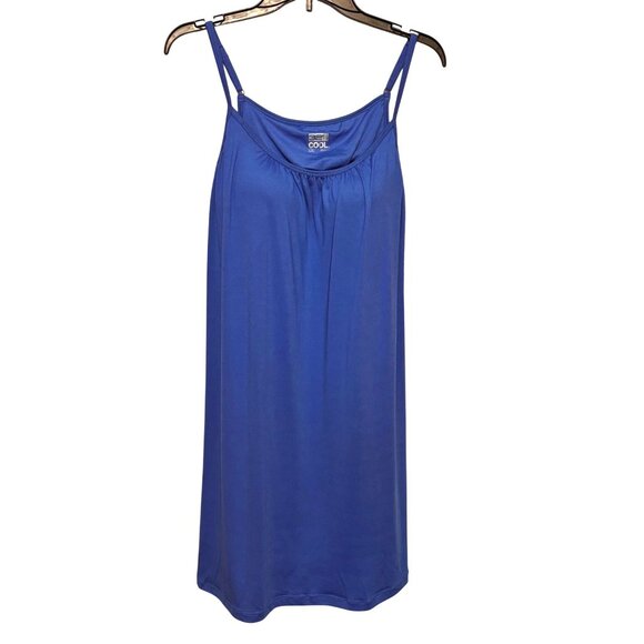 32 Degrees Cool Sleeveless Tank Dress Large Washed Indigo Built In Bra Flowy - Picture 2 of 11